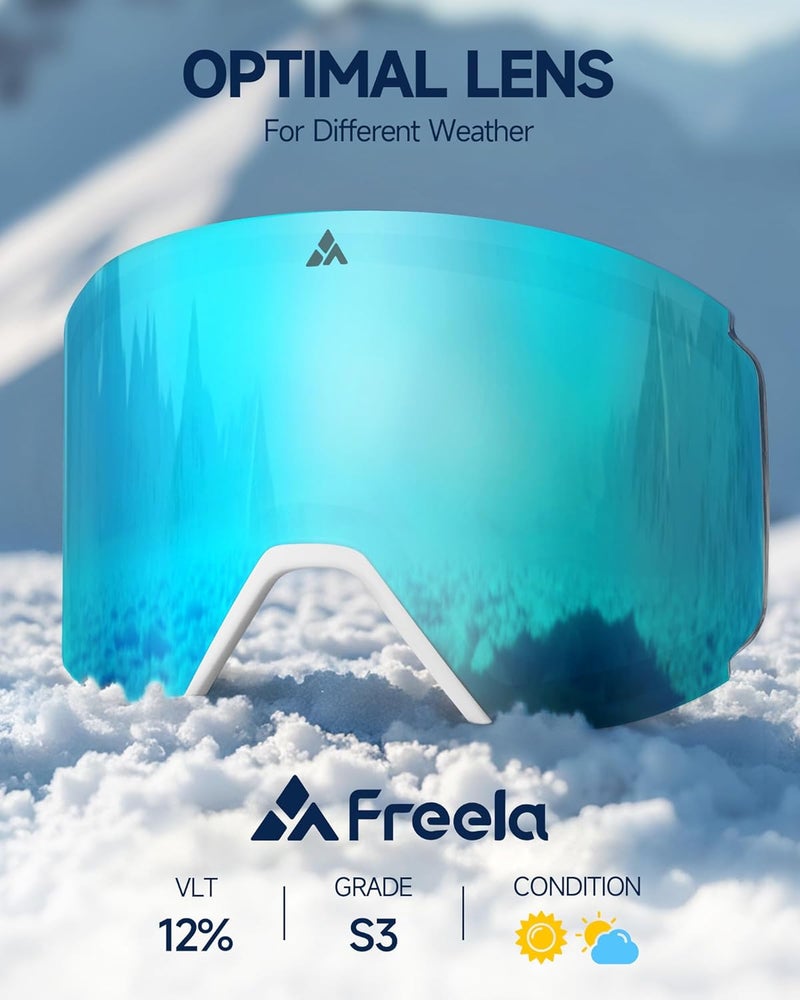 Freela Ski Goggles- Frameless, Magnetic OTG Snow Goggles Interchangeable Lens UV400 Protection Anti-Fog for Adult Men Women - Image 4